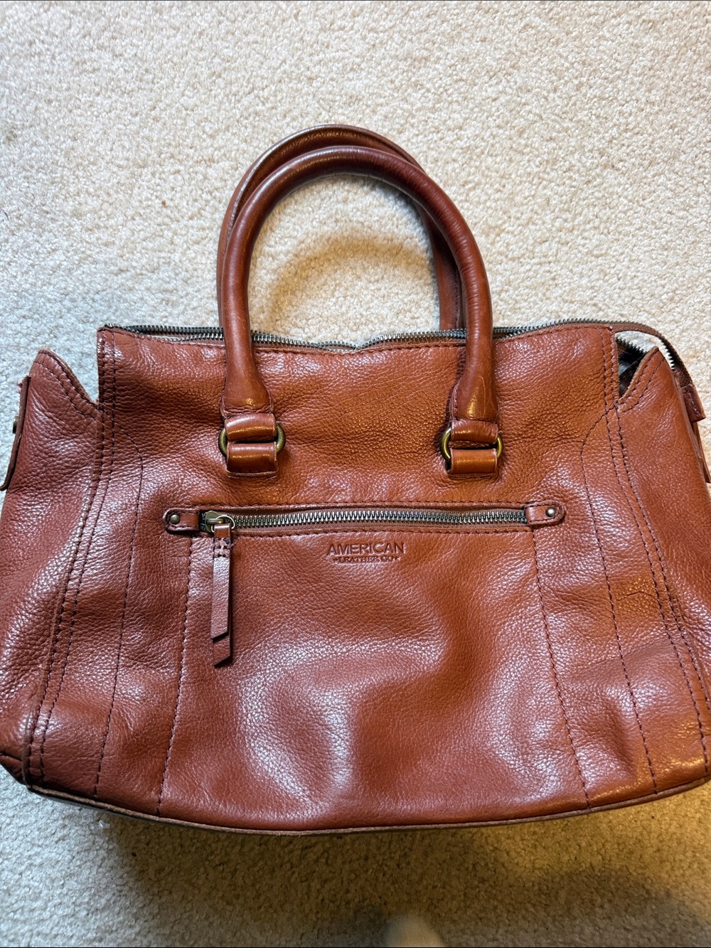 American Exchange Cognac Brown Leather Satchel